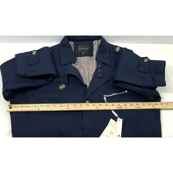 PWYXSA Jacket Mens XL Navy Blue Button Up Lightweight Coat Lined - Picture 8 of 15